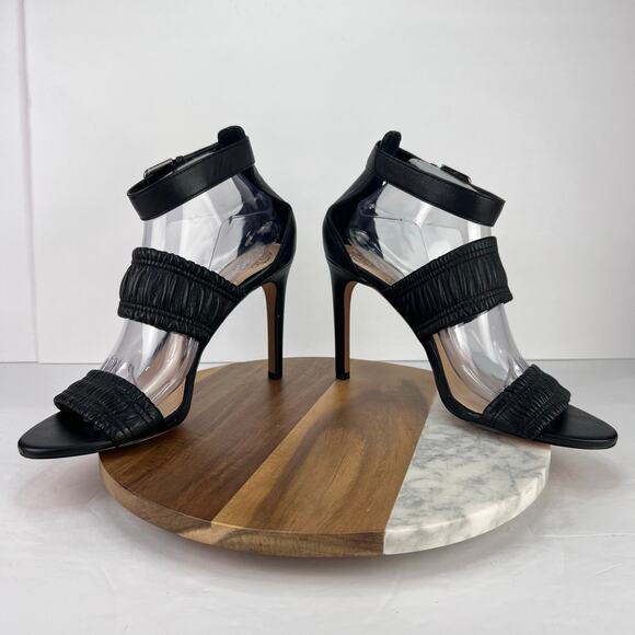 VINCE CAMUTO Leather KANITTA Black Ankle Strap Open Toes Stiletto Heels Size 9.5 - Picture 4 of 11